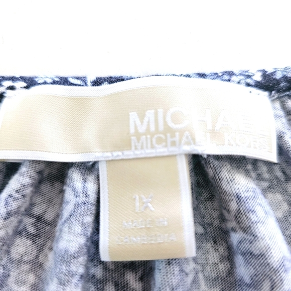 Michael Michael Kors Women's 1X Blue Floral  Scoop Neck Peasant Blouse - Picture 2 of 9